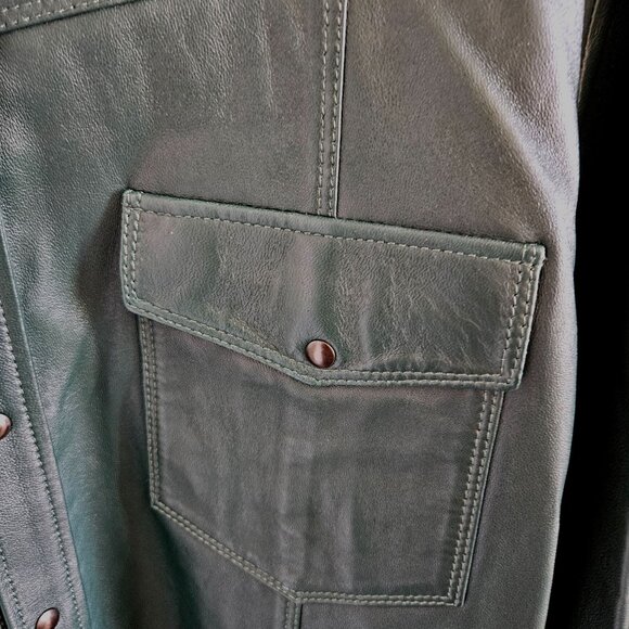 Ron Tomson Los Angeles Men SZ XXL Leather Jacket DK Green Full Snap Pockets NWT - Picture 4 of 9